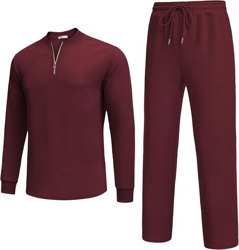COOFANDY Men's 2 Piece Tracksuit Set Polo Athletic Sweatsuit Quarter Zip Jogging Long Sleeve Casual Sports Outfits in Kuwait