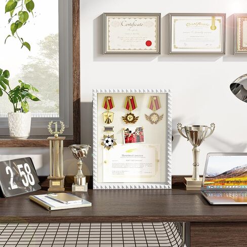 SZQINJI إطار صندوق الظل 11 × 14 صندوق ظلال كبير عميق عرض الحالات صندوق ذاكرة خشبي مع قفل باب على شكل ماسي عتيق لميداليات التخرج صور زفاف الطفل زهرة الحيوانات الأليفة التذكارية تذكارات بيضاء in Kuwait