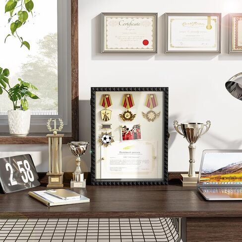 SZQINJI إطار صندوق الظل 11 × 14 صندوق ظلال كبير عميق عرض الحالات صندوق ذاكرة خشبي مع قفل باب على شكل ماسي عتيق لميداليات التخرج صور زفاف الطفل زهرة الحيوانات الأليفة التذكارية تذكارات بيضاء in Kuwait