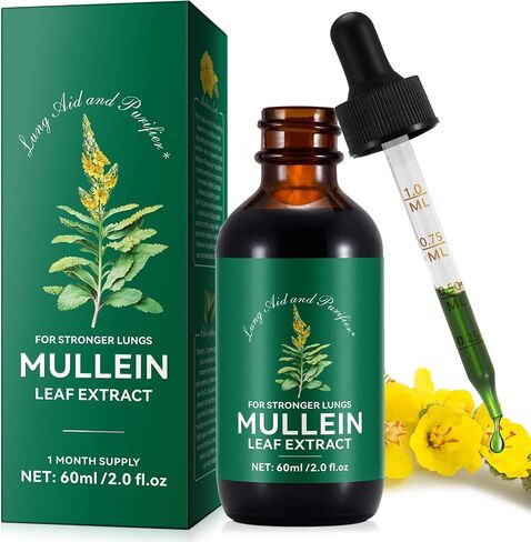 Mullein Drops for Lungs, Mullein Leaf Extract for Lungs Organic Mullein Leaf Extract Drops with Chlorophyll for Lungs 60ml (2.02 Fl Oz (Pack of 1)) in Saudi Arabia