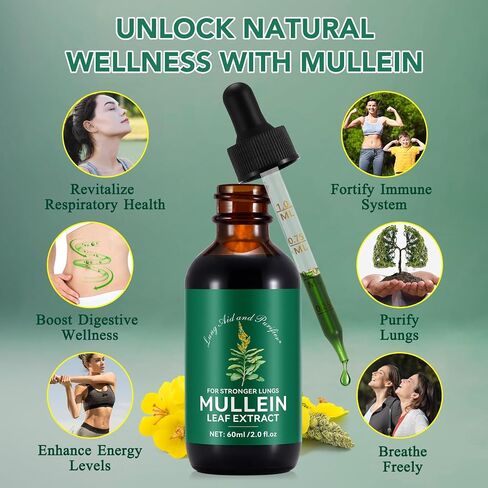 Mullein Drops for Lungs, Mullein Leaf Extract for Lungs Organic Mullein Leaf Extract Drops with Chlorophyll for Lungs 60ml (2.02 Fl Oz (Pack of 1)) in Saudi Arabia