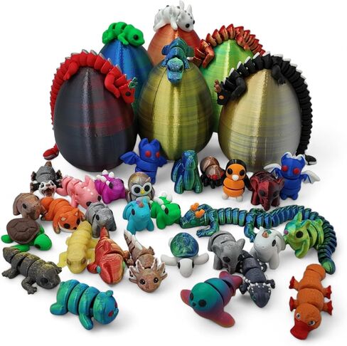 10 Pack Mystery Mini Animal Packs - 3D Printed Articulating Figurines - Unique and Fun Designs Includes Mystery Egg - Stress Relief (10 Pack) in Saudi Arabia