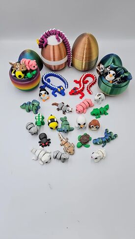 10 Pack Mystery Mini Animal Packs - 3D Printed Articulating Figurines - Unique and Fun Designs Includes Mystery Egg - Stress Relief (10 Pack) in Saudi Arabia