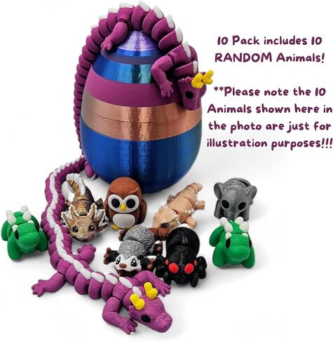 10 Pack Mystery Mini Animal Packs - 3D Printed Articulating Figurines - Unique and Fun Designs Includes Mystery Egg - Stress Relief (10 Pack) in Saudi Arabia