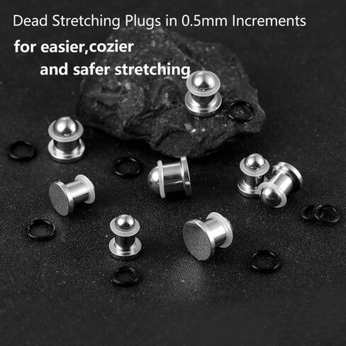 Casvort Unique 0.5mm Increments 16G-00g Comfy Pain-free Single Flared Dead Stretching Plugs, Hypoallergenic Stretch Friendly Body Piercing Tapers, Pierced Ear Lobe Stretching Kits. in Saudi Arabia