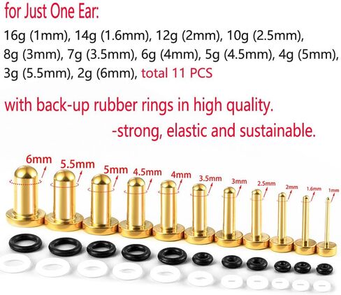 Casvort Unique 0.5mm Increments 16G-00g Comfy Pain-free Single Flared Dead Stretching Plugs, Hypoallergenic Stretch Friendly Body Piercing Tapers, Pierced Ear Lobe Stretching Kits. in Saudi Arabia