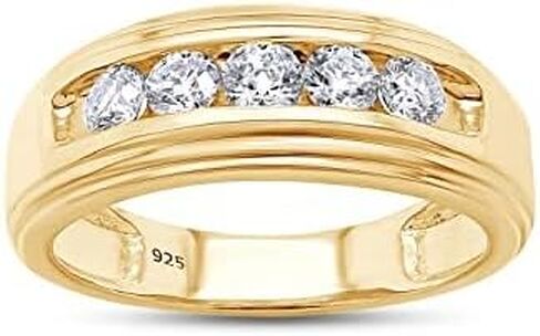 SAVEARTH DIAMONDS Round Lab Created Moissanite & Lab Grown Diamond Men's Anniversary Wedding Band Ring In 14k Gold Over Sterling Silver (0.50 Cttw To 2.00 Cttw) in Saudi Arabia