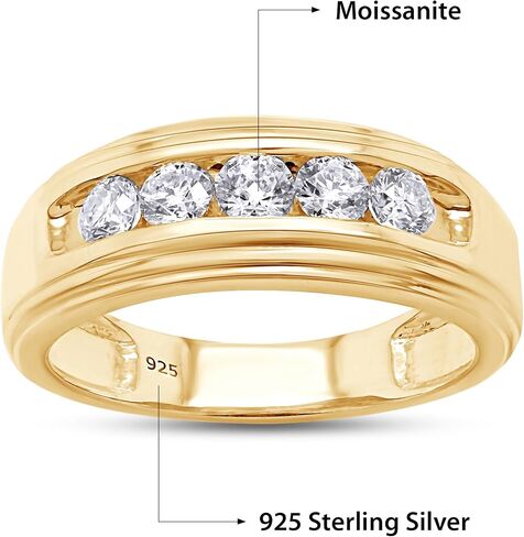 SAVEARTH DIAMONDS Round Lab Created Moissanite & Lab Grown Diamond Men's Anniversary Wedding Band Ring In 14k Gold Over Sterling Silver (0.50 Cttw To 2.00 Cttw) in Saudi Arabia