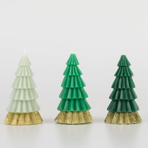 Meri Meri Green Tree Christmas Candles (Pack of 3), Unscented Decorative Candles, 5" Tall, Long Lasting Candles Burn Approx 3.5 Hours in Kuwait