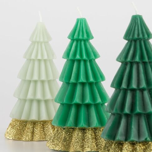 Meri Meri Green Tree Christmas Candles (Pack of 3), Unscented Decorative Candles, 5" Tall, Long Lasting Candles Burn Approx 3.5 Hours in Kuwait