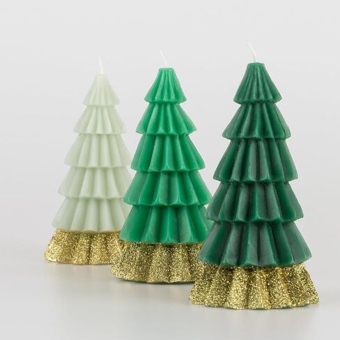Meri Meri Green Tree Christmas Candles (Pack of 3), Unscented Decorative Candles, 5" Tall, Long Lasting Candles Burn Approx 3.5 Hours in Kuwait