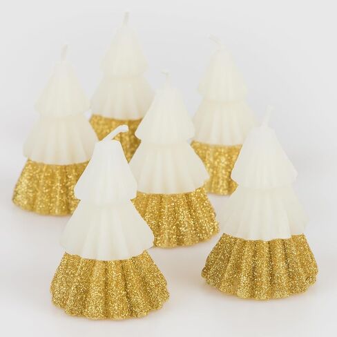 Meri Meri Green Tree Mini Christmas Candles (Pack of 6), Unscented, 2.5" Tall, Gold Glitter, Decorative Candles, Long Lasting Candles Burn Approx 1.2 Hours in Kuwait