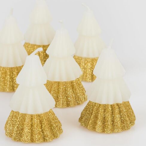 Meri Meri Green Tree Mini Christmas Candles (Pack of 6), Unscented, 2.5" Tall, Gold Glitter, Decorative Candles, Long Lasting Candles Burn Approx 1.2 Hours in Kuwait