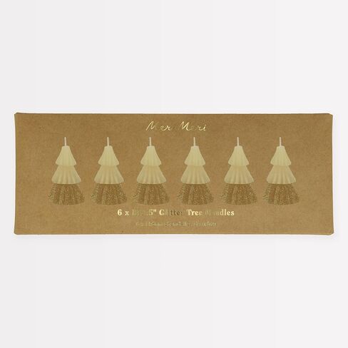 Meri Meri Green Tree Mini Christmas Candles (Pack of 6), Unscented, 2.5" Tall, Gold Glitter, Decorative Candles, Long Lasting Candles Burn Approx 1.2 Hours in Kuwait