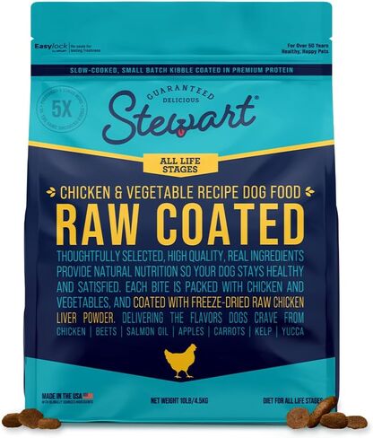 Stewart Dog Food, Raw Coated Chicken & Vegetable Recipe, 4 lb. Bag, Probiotics for Dogs, Made in USA, Chicken Dog Food, Products for Dogs in Saudi Arabia