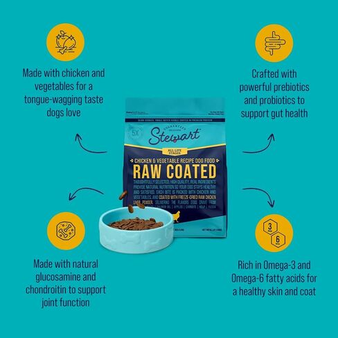 Stewart Dog Food, Raw Coated Chicken & Vegetable Recipe, 4 lb. Bag, Probiotics for Dogs, Made in USA, Chicken Dog Food, Products for Dogs in Saudi Arabia