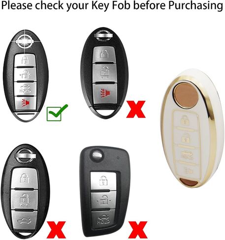 SUNCARACCL for Nissan Key Fob Cover with Leather Keychain, Soft TPU Full Protection Key Case Shell for Nissan Altima Maxima Rogue Armada Pathfinder Smart Key 4 Buttons (White) in Saudi Arabia