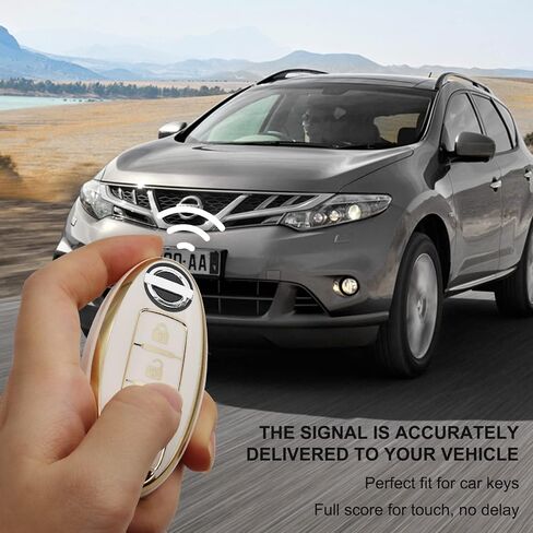 SUNCARACCL for Nissan Key Fob Cover with Leather Keychain, Soft TPU Full Protection Key Case Shell for Nissan Altima Maxima Rogue Armada Pathfinder Smart Key 4 Buttons (White) in Saudi Arabia