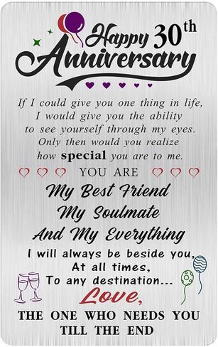 Alotozo 30th Anniversary Card Gifts for Her Him Men, Happy 30 Years Wedding Anniversary Engraved Wallet Card Gift for Boyfriend Husband in Kuwait