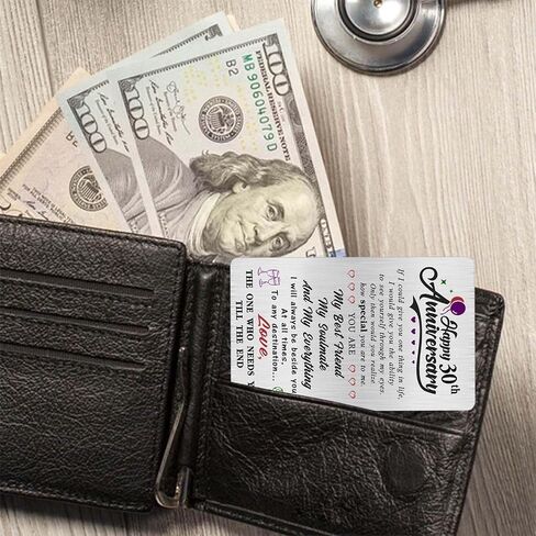 Alotozo 30th Anniversary Card Gifts for Her Him Men, Happy 30 Years Wedding Anniversary Engraved Wallet Card Gift for Boyfriend Husband in Kuwait