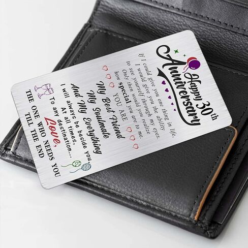 Alotozo 30th Anniversary Card Gifts for Her Him Men, Happy 30 Years Wedding Anniversary Engraved Wallet Card Gift for Boyfriend Husband in Kuwait