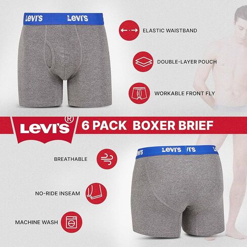 Levi's Mens Boxer Briefs Breathable Cotton Underwear for Men Pack of 6 in Kuwait