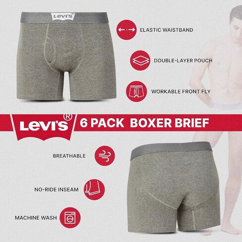 Levi's Mens Boxer Briefs Breathable Cotton Underwear for Men Pack of 6 in Saudi Arabia