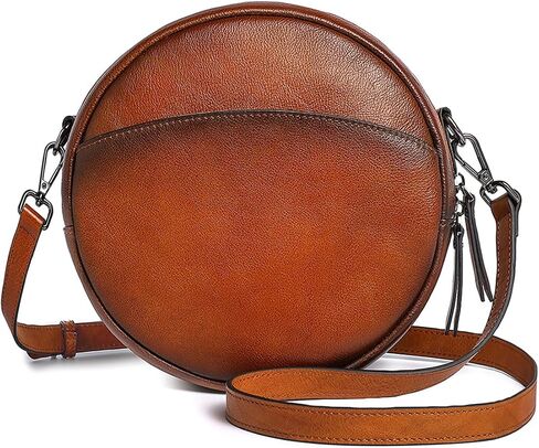 COOLCY Leather Crossbody Bags for Women, Circle Purse Shoulder Bag, Fashion Round Handbag for Travel, 2 Adjustable Strap in Saudi Arabia