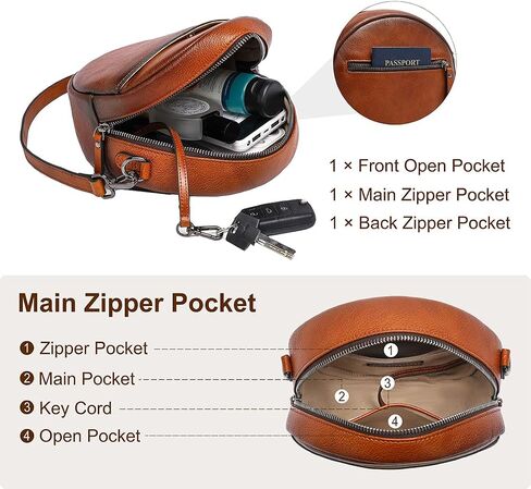 COOLCY Leather Crossbody Bags for Women, Circle Purse Shoulder Bag, Fashion Round Handbag for Travel, 2 Adjustable Strap in Saudi Arabia