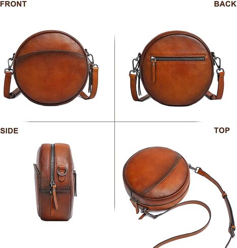 COOLCY Leather Crossbody Bags for Women, Circle Purse Shoulder Bag, Fashion Round Handbag for Travel, 2 Adjustable Strap in Saudi Arabia