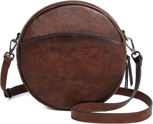 COOLCY Leather Crossbody Bags for Women, Circle Purse Shoulder Bag, Fashion Round Handbag for Travel, 2 Adjustable Strap in Saudi Arabia