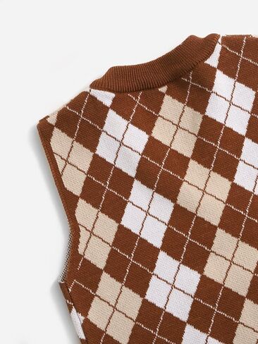 سترة Milumia للفتيات كاجوال منقوشة من Argyle سترة برقبة دائرية بدون أكمام باللون البني 10Y in Saudi Arabia