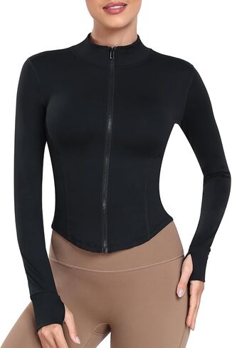 Women’s Lightweight Athletic Jacket Full Zip Running Track Jacket Yoga Tops Sports Workout Jackets with Thumb Holes in Saudi Arabia