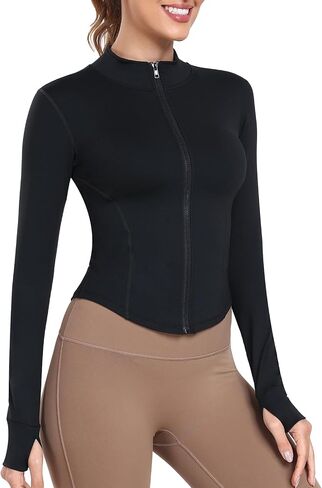 Women’s Lightweight Athletic Jacket Full Zip Running Track Jacket Yoga Tops Sports Workout Jackets with Thumb Holes in Saudi Arabia