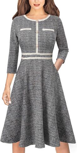 VFSHOW Womens Button Pockets Slim Wear to Work Office Business Party Patchwork A-Line Dress in Saudi Arabia