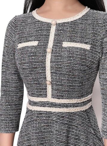 VFSHOW Womens Button Pockets Slim Wear to Work Office Business Party Patchwork A-Line Dress in Saudi Arabia