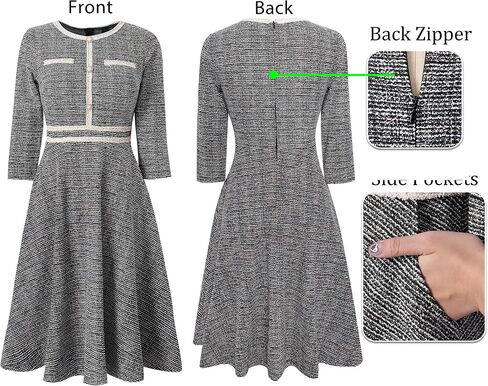 VFSHOW Womens Button Pockets Slim Wear to Work Office Business Party Patchwork A-Line Dress in Saudi Arabia