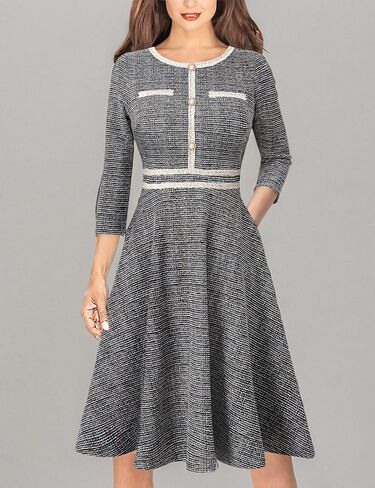 VFSHOW Womens Button Pockets Slim Wear to Work Office Business Party Patchwork A-Line Dress in Saudi Arabia