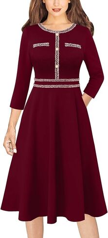 VFSHOW Womens Button Pockets Slim Wear to Work Office Business Party Patchwork A-Line Dress in Saudi Arabia