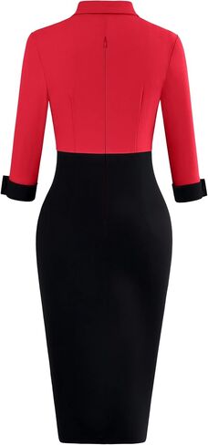 MUXXN Women's Vintage 3/4 Sleeve V Neck Midi Colorblock Business Formal Work Bodycon Pencil Dresses in Saudi Arabia