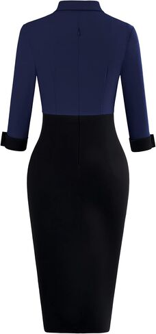 MUXXN Women's Vintage 3/4 Sleeve V Neck Midi Colorblock Business Formal Work Bodycon Pencil Dresses in Saudi Arabia