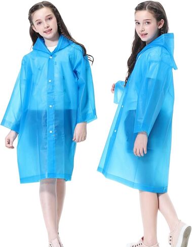Kids Rain Poncho 2 Pack, Reusable Raincoat Rain Jackets for 6-14 Girls Boys in Saudi Arabia