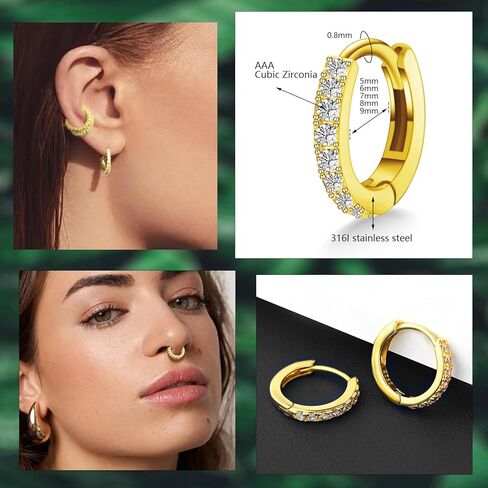 Copper Alloy Gold Plated Silver Plated Simple Zirconia Earrings - 5mm 6mm 7mm 8mm 9mm, Gold & Silver, Piercing Jewelry, Niche Earrings, Round Semi-Full Earrings in Saudi Arabia