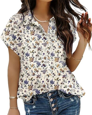 HOTOUCH Womens Linen Button Down Shirt Casual V Neck Cap Sleeve Blouses Summer Cotton Collared Tops S-3XL in Kuwait