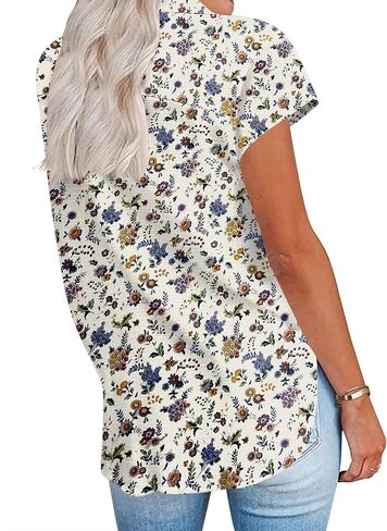 HOTOUCH Womens Linen Button Down Shirt Casual V Neck Cap Sleeve Blouses Summer Cotton Collared Tops S-3XL in Kuwait