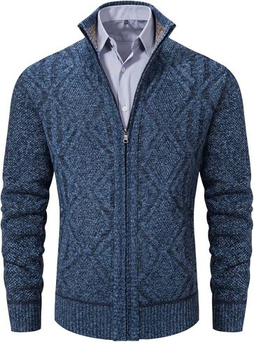 VtuAOL Men's Cardigan Sweaters Full Zip Sweaters Stand Collar Casual Knitted Cardigan with Pockets in Kuwait