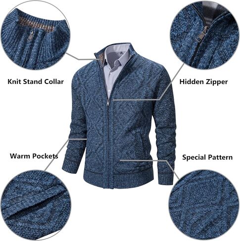 VtuAOL Men's Cardigan Sweaters Full Zip Sweaters Stand Collar Casual Knitted Cardigan with Pockets in Kuwait