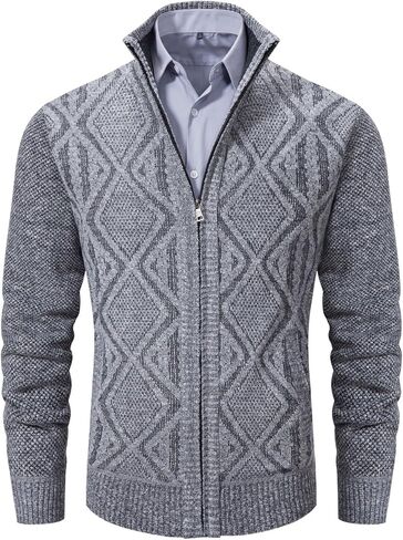 VtuAOL Men's Cardigan Sweaters Full Zip Sweaters Stand Collar Casual Knitted Cardigan with Pockets in Kuwait