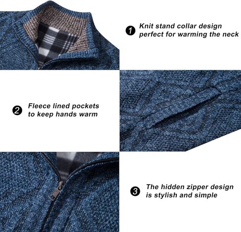 VtuAOL Men's Cardigan Sweaters Full Zip Sweaters Stand Collar Casual Knitted Cardigan with Pockets in Kuwait