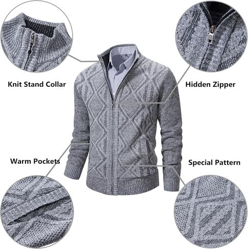 VtuAOL Men's Cardigan Sweaters Full Zip Sweaters Stand Collar Casual Knitted Cardigan with Pockets in Kuwait